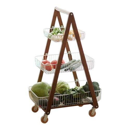 中古风实木小推车客厅可移动零食收纳架复古落地式厨房客厅置物架