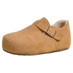 2025冬外穿真皮内增高博肯鞋防水皮带扣韩版保暖全包毛绒勃肯鞋女