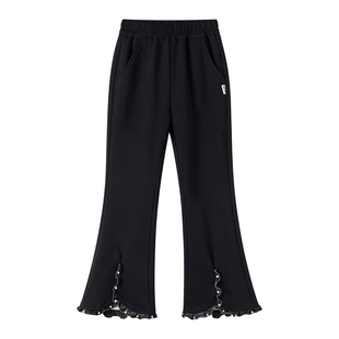 迪士尼童装女童加绒裤子秋冬小女孩洋气加厚喇叭裤儿童保暖裤子女