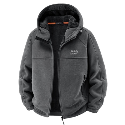 吉普加绒加厚卫衣男士冬季抓绒衣