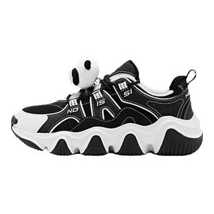 中国乔丹休闲鞋女2025秋季新款爪爪鞋黑白熊猫鞋革面增高老爹鞋子