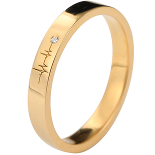 为你心动18K黄金心电图戒指玫瑰金铂金小众设计男女情侣钻石对戒