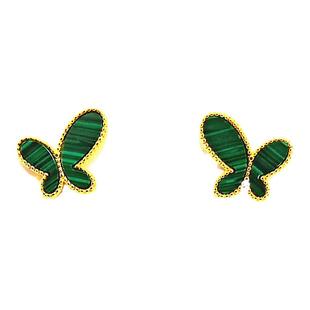 19716无.敌蝴蝶耳钉 女22K金孔雀石白贝母红玉髓纯银礼物高级感潮