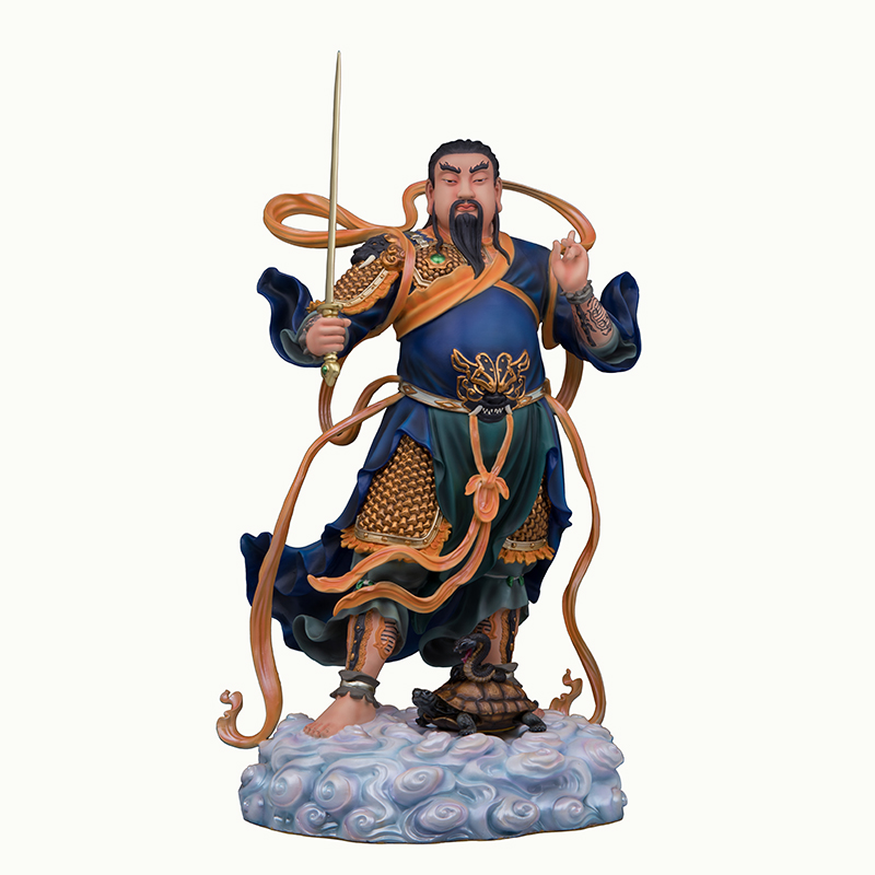 典藏真武大帝神像台湾全铜珐琅彩站玄天上帝国风玄武祖师铜摆件