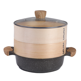 木蒸笼下牙口商用竹蒸笼麦饭石雪平锅家用蒸屉小笼包笼屉竹制蒸格