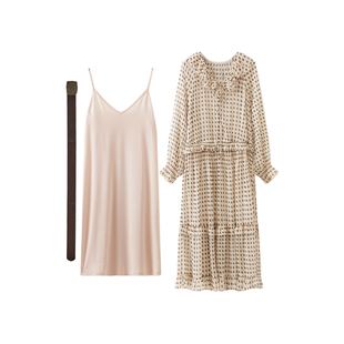 西町村屋腰果花荷叶边连衣裙2026春新款休闲长裙含腰带XXBA10329