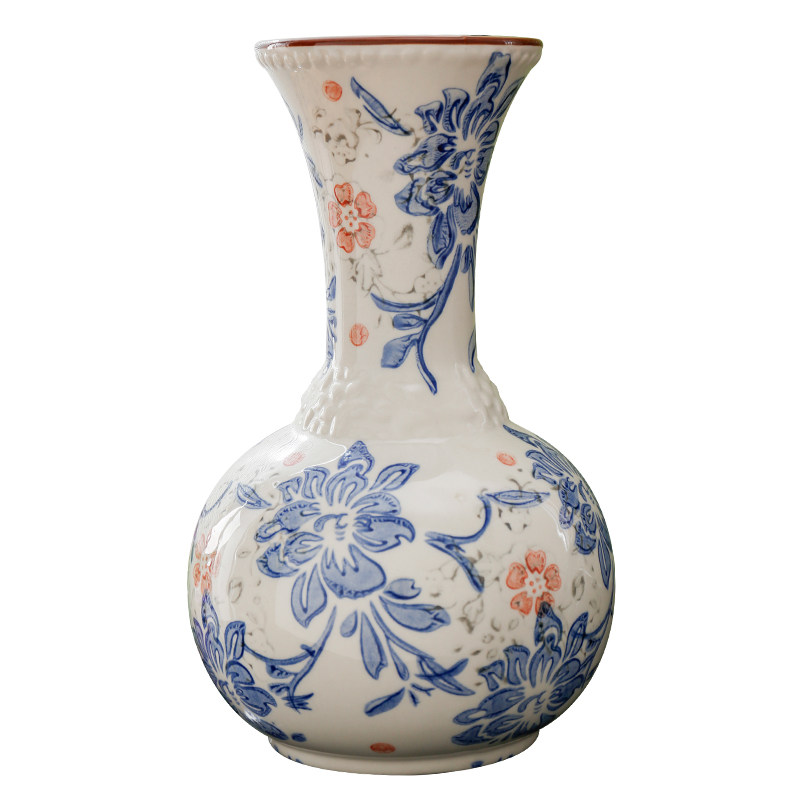 小口径水培鲜花青花瓷花瓶摆件