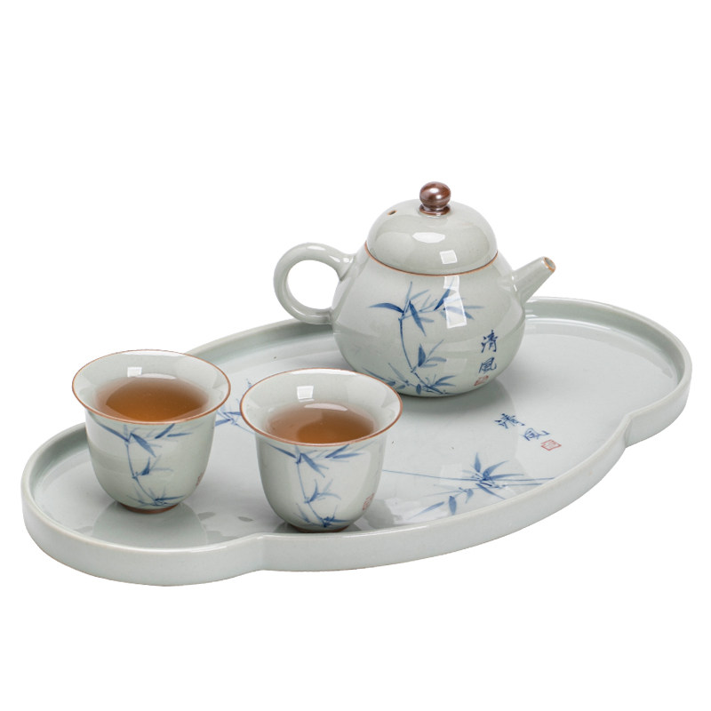 手绘竹子茶壶茶杯茶盘整套泡茶器