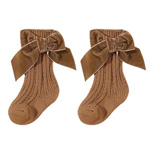 春秋冬季新生儿宝宝女童公主蝴蝶结毛线袜棉袜透气袜子中筒短袜