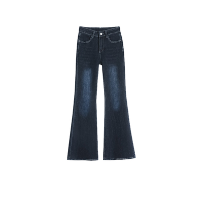 蓝黑色辣妹风微喇叭牛仔裤女裤子