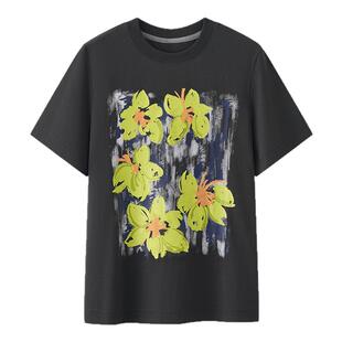 云上生活【莫奈花园】手绘印花宽松显瘦插肩袖T恤女夏季短袖上衣