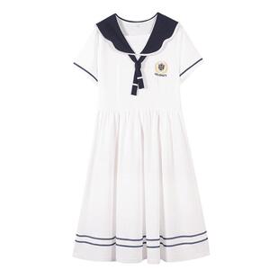 少女连衣裙海军风夏装高中初中学生长裙日系学院风小清新甜美韩版