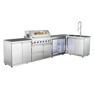 定制户外庭院别墅 无烟烧烤炉 不锈钢L型橱柜组合洗手盘双门冰箱