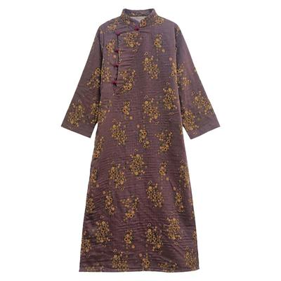 通勤文艺A型双层棉碎花盘扣开叉