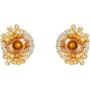 周六福海盐橘子耳钉女款S925银耳环黄金色甜美耳饰送女友新年礼物