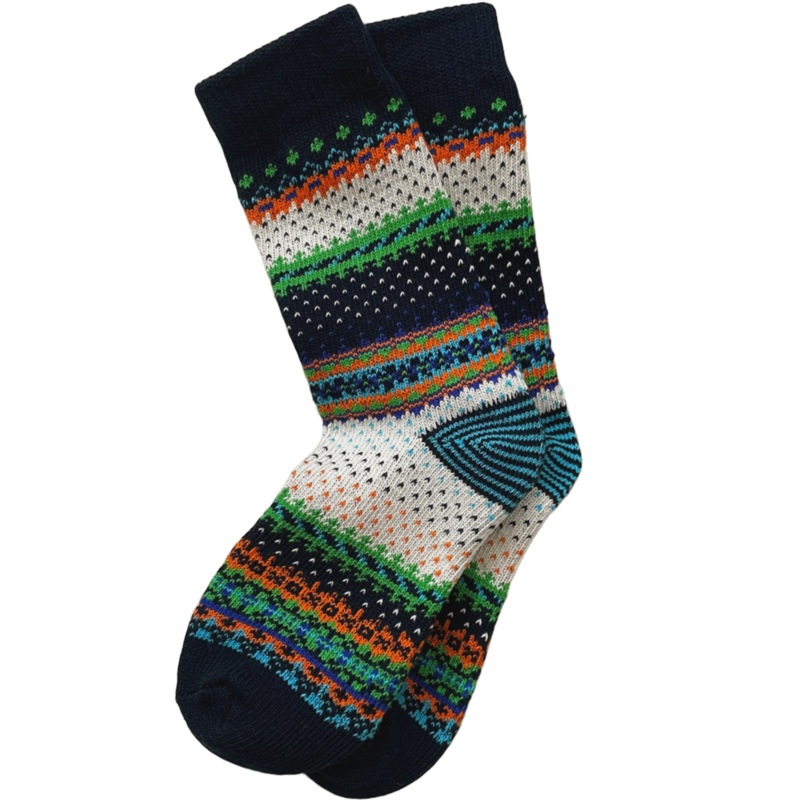 洞洞妖 费尔岛美式复古袜子女中筒秋冬网红爆款粗线阿美咔叽堆堆