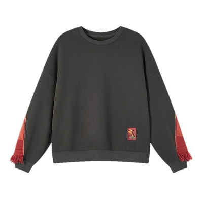 飞鸟和新酒中国红圆领小个子加绒卫衣女2025冬季新款加厚上衣