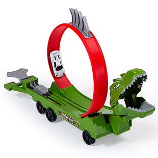 儿童弹射恐龙轨道车鲨鱼玩具变形滑行弹射合金小汽车2男孩子3-6岁