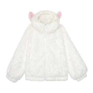 【商场同款】LALABOBO25年冬新款连帽羊羔毛上衣可爱白色毛绒外套