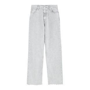 SLY春季新品清爽灰色下摆毛边直筒裤牛仔裤女030GSR11-1240