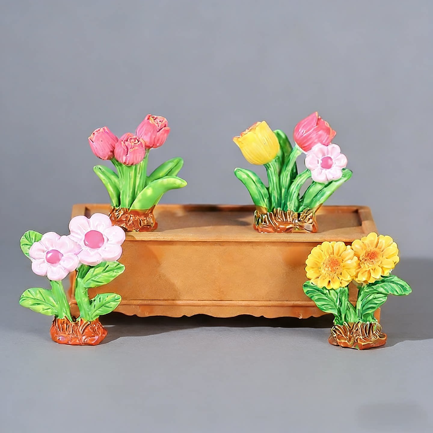 微缩仿真植物盆栽郁金香雏菊花盆摆件桌面装饰品车载中控台小摆件