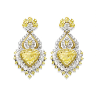 黄宝石扇形耳坠白色和黄色的碰撞炒鸡奢华百搭黄水晶耳钉复古宫廷