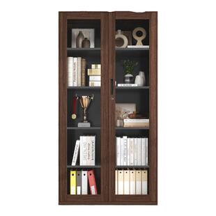 洛克菲勒钢制木纹书柜带玻璃门家用客厅展示柜防尘柜办公室文件柜