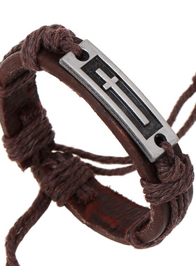 手工编织十字架牛皮手链