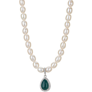 蓝水翡翠水滴淡水珍珠项链妈妈款女银吊坠母亲送妈妈生日礼物正品