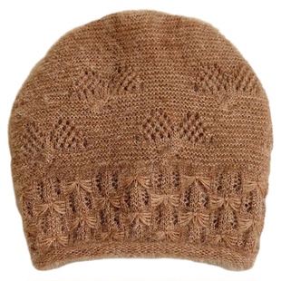 新款女士抽绳帽子双层针织毛线帽卷边镂空花堆堆帽加厚保暖包头帽