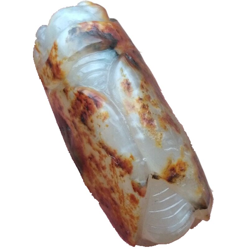 和田玉籽料蝉吊坠枣红皮白玉