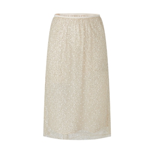 【季末清仓】   摩萨克夏款双层网纱亮片腰头抽褶半身长裙女