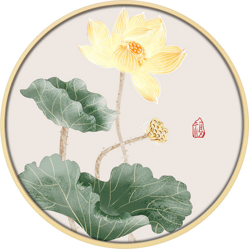 入户玄关招财新中式风圆形装饰画