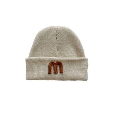 秋冬季针织帽婴儿帽子m字母标瓜皮小月龄宝宝保暖毛线帽黑色灰色