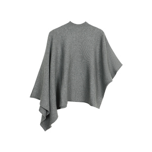 pusumede 时髦叠穿 设计感斗篷毛衣针织衫女半高领披肩围脖上衣