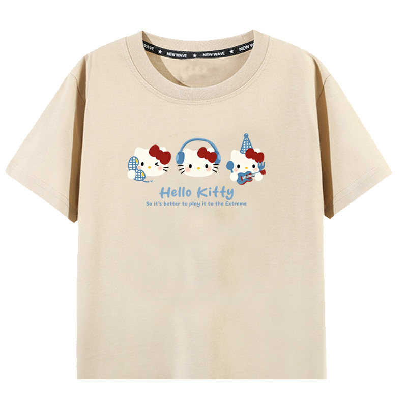日系软妹风Hello Kitty短袖t恤女夏季小众设计感重磅纯棉宽松上衣