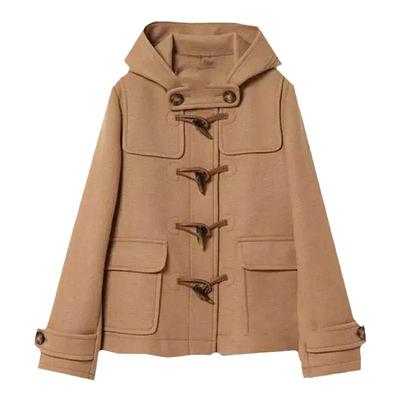 英伦风短款羊毛牛角扣外套