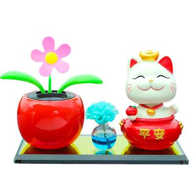 汽车招财猫中控台上摆件太阳能花车载装饰用品2024新款高级感车饰
