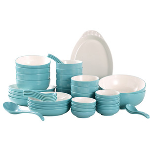 陶瓷釉下彩餐具北欧简约风碗碟盘纯色瓷碗蓝色菜盘子汤碗单个