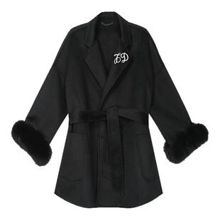 Le Depaysement秋冬新款女士狐狸毛水波纹羊绒大衣银泰 301601