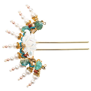 风雪初晴手工古典风复原款发钗汉服配饰宫廷发钿珍珠u型头饰青尘