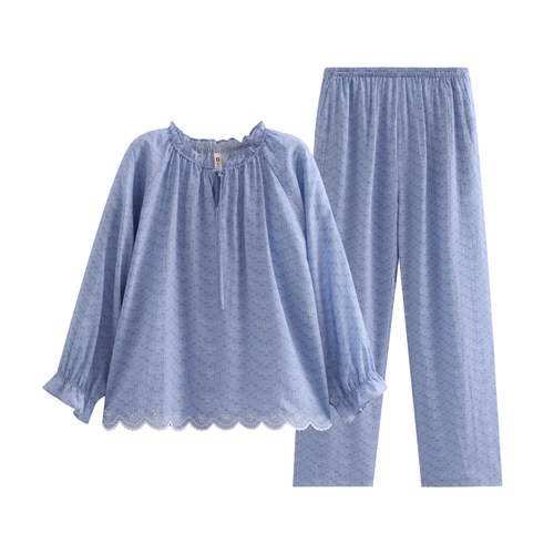 芬腾2026新款法式甜美风睡衣女春长袖蕾丝边宽松家居服套装可外穿