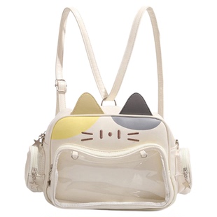 日系小猫咪痛包2025新款单肩斜挎透明高颜值吧唧谷子双肩三用包包