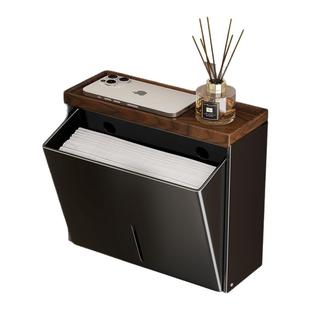 胡桃木厕所草纸盒防水卫生间壁挂式擦手纸巾盒免打孔墙上置物架子