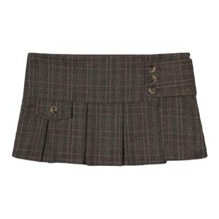 eihey冬季复古辣妹格纹百褶超短裙高腰小众设计百搭A字包臀半身裙