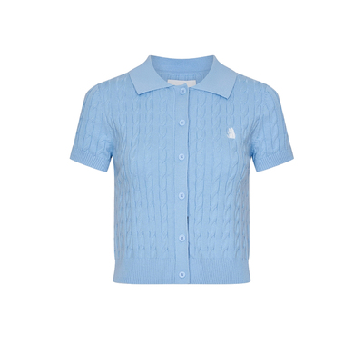 UR&DC2026春季新款绞花刺绣小翻领POLO修身短袖针织衫女短款上衣