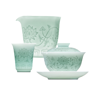 景德镇陶瓷影青盖碗茶具套装2026新款泡茶专用高档功夫茶具礼盒