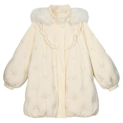 甜美可爱白色羽绒服女中长款外套