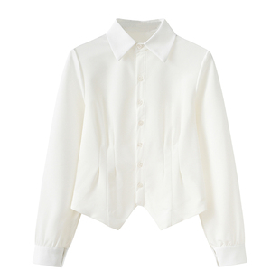 jk收腰衬衫女长袖辣妹韩式百褶裙制服套装短袖修身显瘦学院风白色