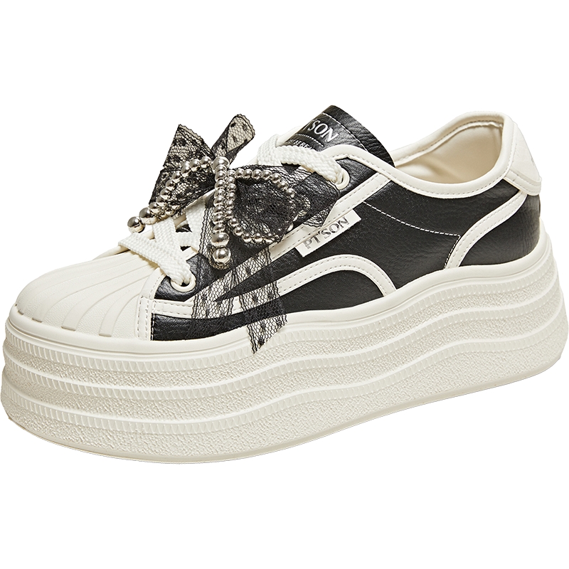 百田森厚底松糕鞋女2025新款今年流行爆款小白鞋休闲鞋女款运动鞋